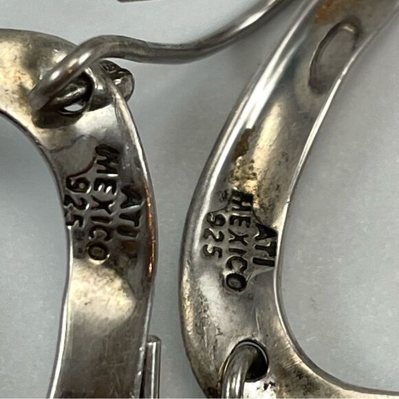 ATI 925 Mexico Sterling Silver Big Dangle Oval Hoop Earrings Hammer Finish - Picture 3 of 8